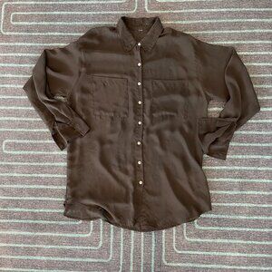 American Apparel Sheer Chiffon Oversized Button-Up Dress Shirt Black